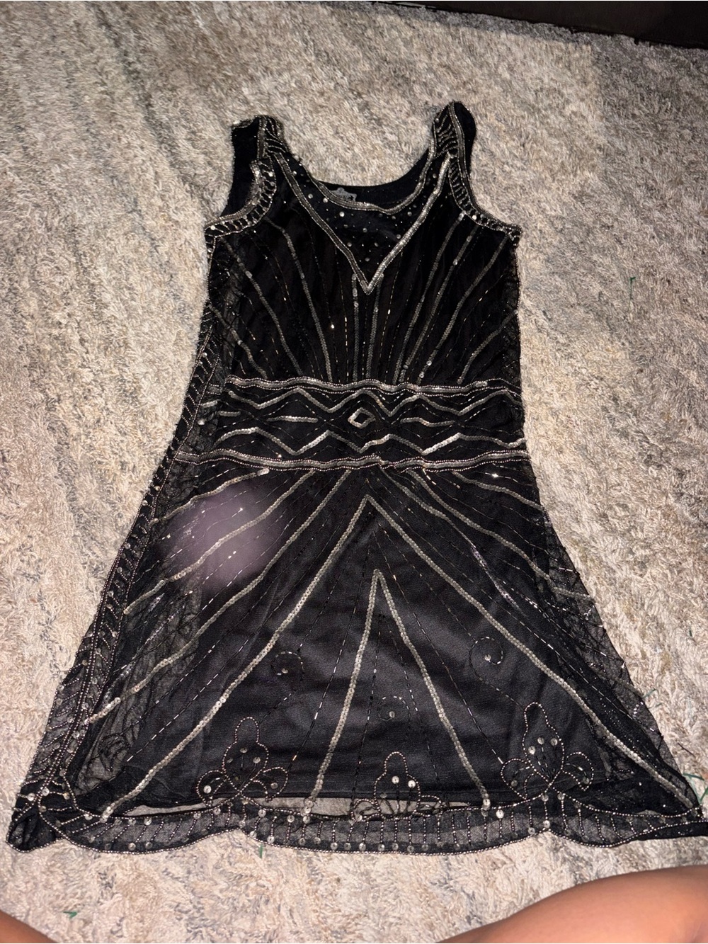 Vintage Angie Black Beaded Mini Dress with Silver Accents